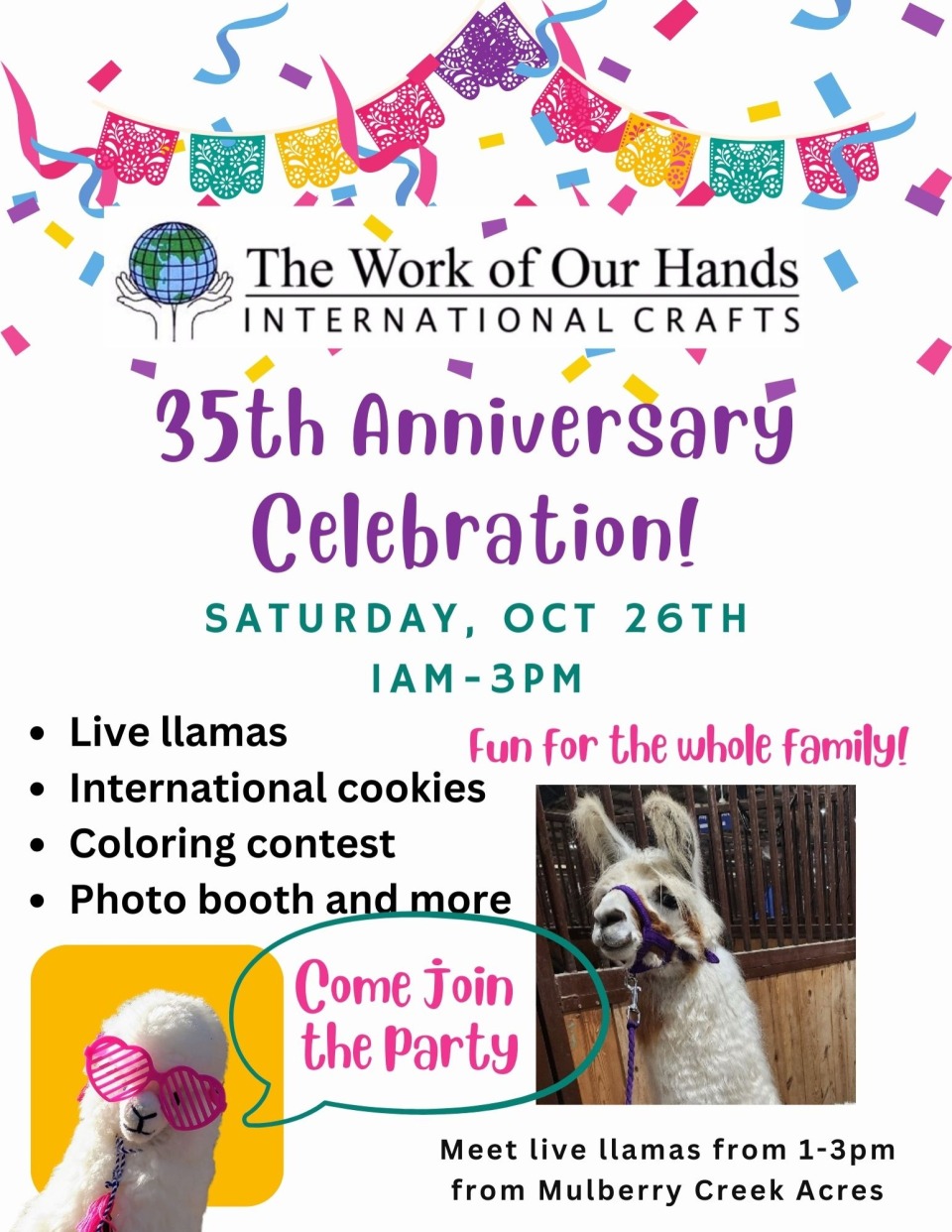 Pellama the Llama celebrates The Work of Our Hands 35th Anniversary! photo